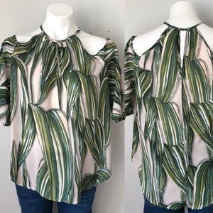 Tropical Print Cold Shoulder Blouse